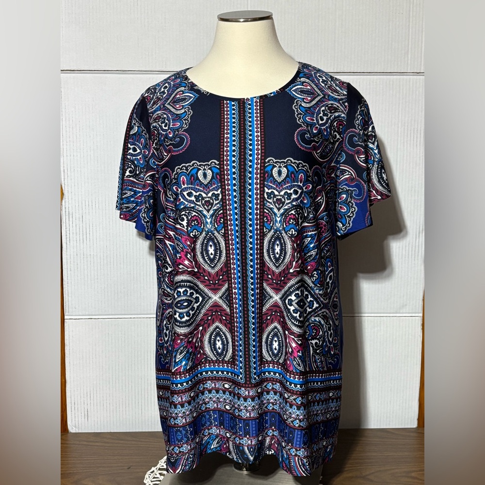 Roz & Ali 3X women’s boho style tunic. Beautiful pattern 30” L 23” p2p